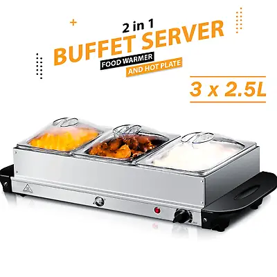 £33.85 • Buy Electric Food Warmer Buffet Server Adjustable Temperature Hotplate 3 X 1.5/2.5l