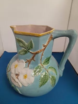 George Jones Majolica Apple Blossom Large Jug - Turqoise • £32