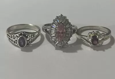 Vintage Rings Lot Of 3 Colorful Stones Sz.8 Sterling Silver **pretty** • $49.99