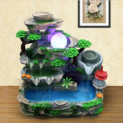 Water Fountain Waterfall Rockery Desktop Fountain Humidifier LED Light Decor • $54.52