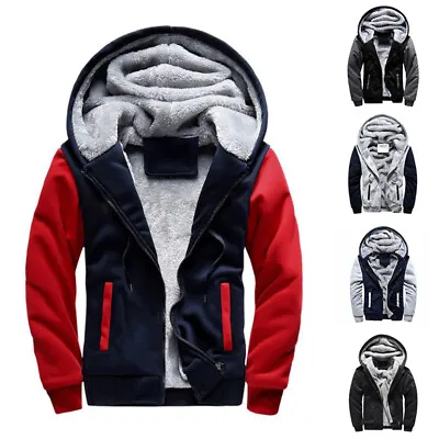 £6.35 • Buy Winter Mens Warm Thick Coat Fleece Fur Lined Jacket Hoodie Zip Up Sweatshirt Top