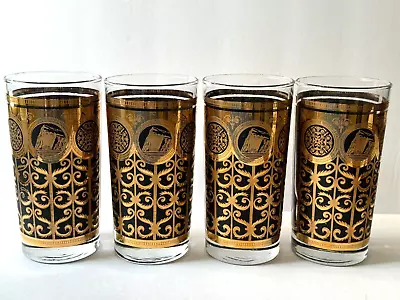 Vintage 1960s MCM Black And Gold 5.5  Glasses Barware Prudential Rock Libbey • $30