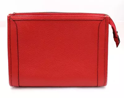 TRISH MCEVOY Luxury Large RED Leather Zipper Cosmetic Bag Pouch Clutch Pre-owned • $341.10