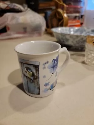 Marjolein Bastin Coffee Mug Blue Birds Butterflies Rooster Flowers Blue • $8