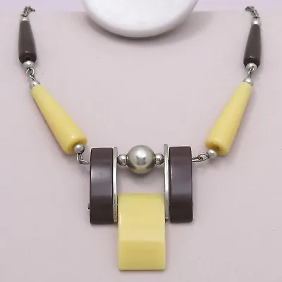 Vtg 1930s Art Deco Machine Age Modernist Galalith Pendant Necklace • $195