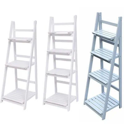 £27.95 • Buy 3/4 Tier Wooden Ladder Shelf Display Stand Unit Home Plant Flower Book Shelves