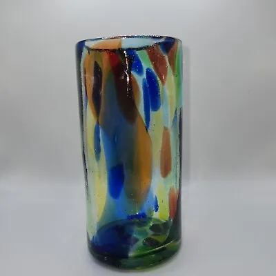 Mexican Hand Blown Tumbler/Vase Multicolor Rainbow  6 Inches Tall • $9