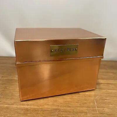 VTG Copper Recipe Box Tin Brass Tag Mid Century Matte Finish Look 6  X 4  Cards • $15.99