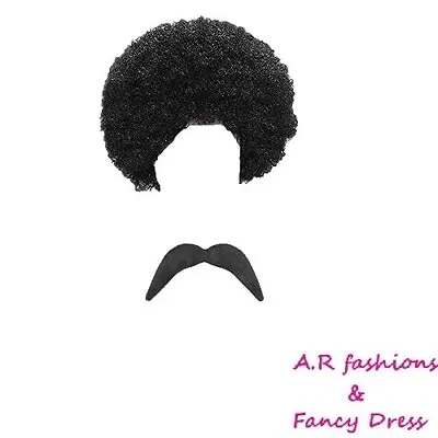 Afro Wig And Moustache 1960s 1970s Hippy Scouse Adults Kids Fancy Dress Costume • £8.79