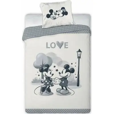 Mickey & Minnie Mouse Grey  Love  Bedding Single Cover & Pillow Duvet Cover  • £19.95