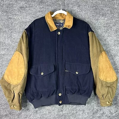 Vintage Nautica Wool Bomber Jacket Men’s Medium Blue Elbow Patches • $76.91