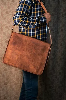 Men's Business Leather Laptop Vintage Genuine Satchel Shoulder Handmade Bag • $80