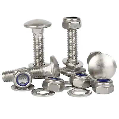 M5 Carriage Bolts Coach Bolt + Nyloc Lock Nuts & Washers Kit A2 Stainless Steel • £4.53