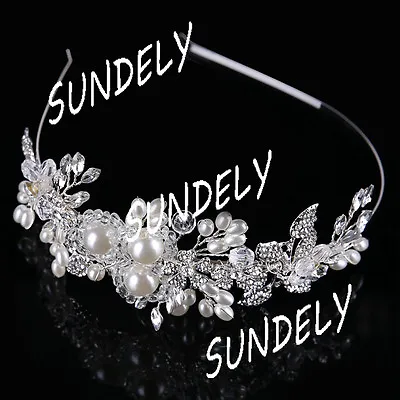 £13.66 • Buy New Pearl Flower Crystal Rhinestone Wedding Bridal Headband Clip Hair Band Tiara