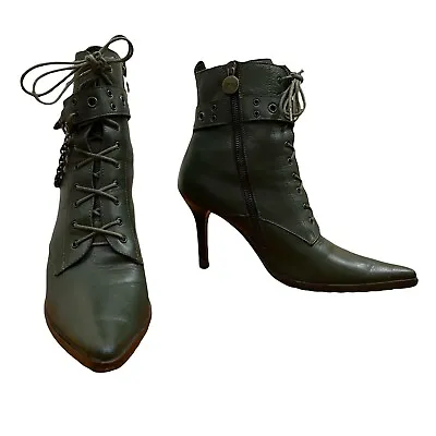 Versus Versace Women's Stiletto Forest Green Heeled Lace Up Boots Sz 37 • $42