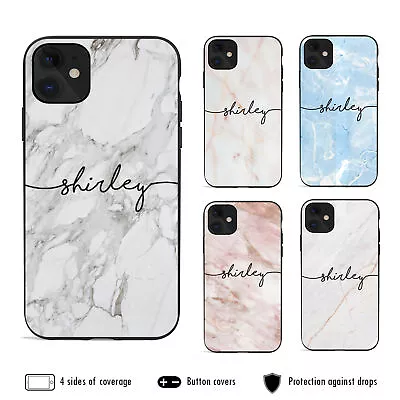 $13.99 • Buy For IPhone 14 13 Pro Max 12 XS XR Plus Shockproof Case Marble Personalised Name