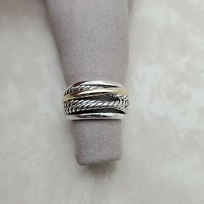 David Yurman Sterling Silver 14K Yellow Gold Narrow Crossover Ring Sz 7 • $349