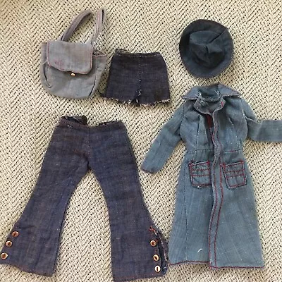 Vintage Barbie Doll 70s Groovy Denim Jeans Maxi Coat Backpack Shorts Hat TLC Lot • $8.99