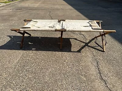 ✅ Vintage US Folding Wood Frame Canvas Cot Military/Army WWII • $49.99