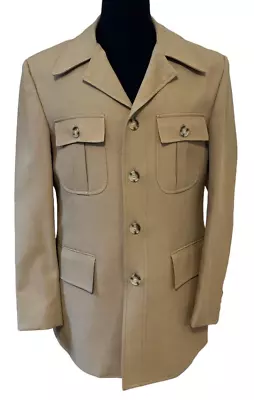 Vtg Tailor's Bench Jacket Tan Button Front Pockets Union Made USA Safari Disco • $79.99