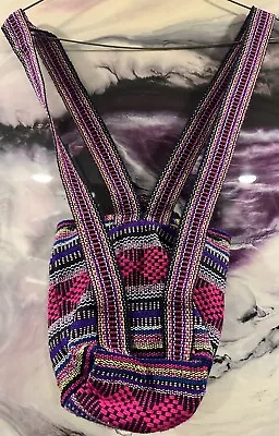 Artesanias  Pinzon Women's Woven Drawstring Backpack Pink Multi Made In Mexico • $13