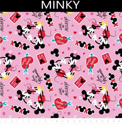 Disney's Mickey Mouse Valentine XOXO Pink Minky Chamois 58  Fabric By The Yard • $22.95