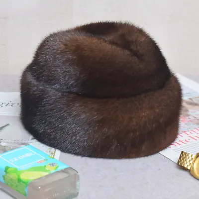 Men Real Mink Fur Cap Winter Warm Top Hat Headgear Beanie Beret Natural Fur Cap • $74.84