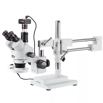 Amscope 7-45X Sim-Focal Trinocular Fluorescent Boom Stereo Microscope +5M Camera • $744.99