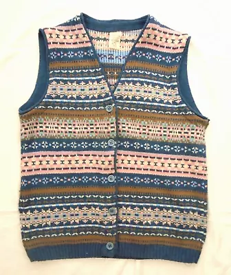 Vintage 80s Fair Isle Knit Waistcoat - Button Through - Soft Multicolour Shades • £18.99