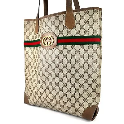 Vintage Gucci Shoulder Tote Bag Sherry Line Interlocking PVC Brown #0137 • $298.99