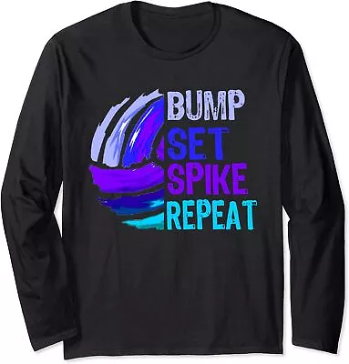 Girls Volleyball Bump Set Spike Repeat Blue Purple Long Sleeve T-Shirt • $22.99