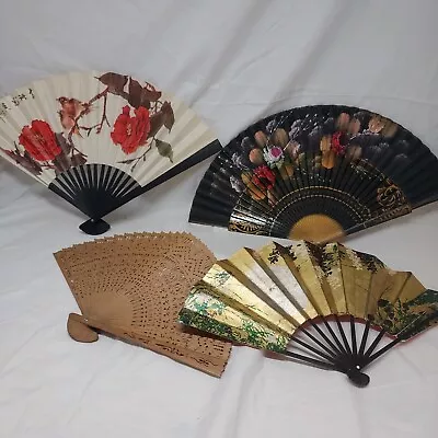 Lot Of 4 Vintage Japanese Fans | Bamboo • $17.99