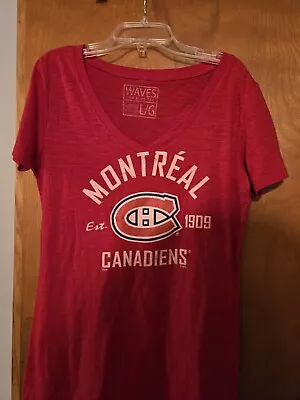 MONTREAL CANADIENS Women's-NHL V-neck T-Shirt Size Large Gently Worn • $8.99