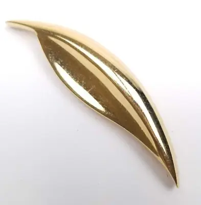 MONET Slender Leaf Brooch Vintage Pin Signed 2  Narrow Golden Sweep • $23