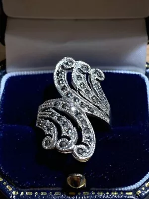 Beautiful 925 Silver Stamped Marcasite Stone Ring (Size R) • £15.50