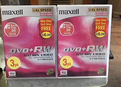 Maxell DVD+RW 4.7GB 120 Min Video Re-Recordable High Performance 2 Packs Of 3 • £11.50