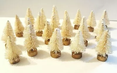 LOT Of 14 Mini IVORY WHITE Miniature Sisal Bottle Brush Flocked Christmas Trees • $14.95