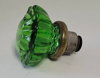 Antique Green Glass And Brass Vintage Door Knob 1930s • $88.31