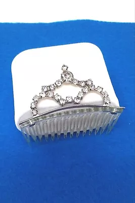 Vintage Plastic Hair Comb With Clear White Crystal Rhinestone Tiara Crown • $14