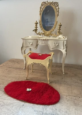 $69.99 • Buy Barbie Orig 1963 Vtg Suzy Goose Vanity 2pc Set Bench, Cushion Seat, Tissue Box