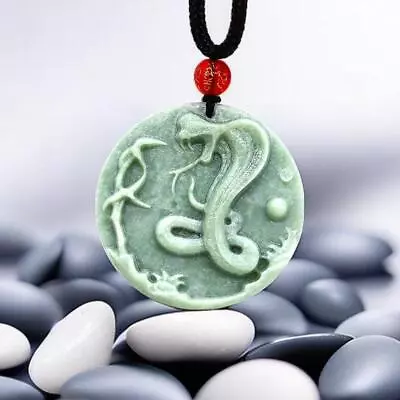 Jade Snake Pendant Designer Necklace Men Stone Green Cobras Natural Jewelry • £5.99
