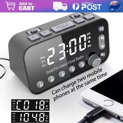 Bedside Digital Alarm LED Clock With Dual USB DAB/FM Radio Large Screen Dual AU • $34.39