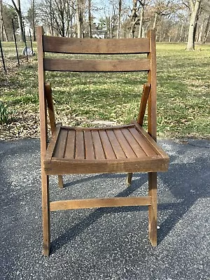 Vintage Wooden Slat Seat Folding Chair Mid Century Modern • $39