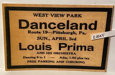 1949 West View Amusement Park Danceland Pittsburgh Ad Louis Prima New Postcard • $9.95