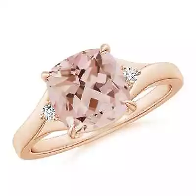 ANGARA Split Shank Cushion Morganite Solitaire Ring For Women In 14K Solid Gold • $1248.72