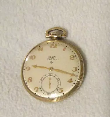 Vintage ELGIN De Luxe 17 Jewel  Pocket Watch L 757747 10K GF PARTS Or REPAIR • $25