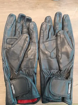 Motorcycle Gloves Black Leather With Kevlar Armoured Knuckles Size Medium • $14.94