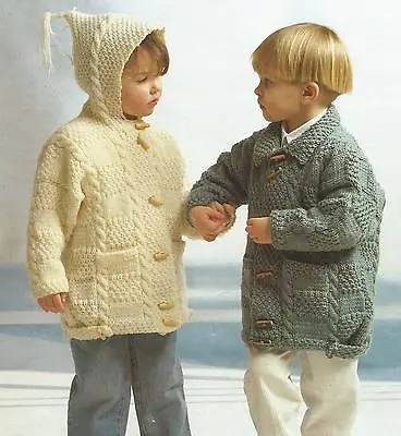 £1.99 • Buy Duffle Coat With Hood Option Knitting Pattern Aran 20-30   Boys And Girls 302