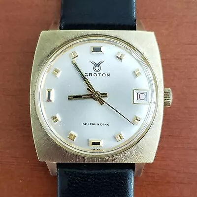 1960s Croton Vintage Automatic Watch W/ Date Swiss Made Gold Plated Case • $85