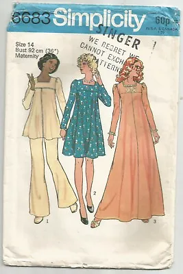 SIMPLICITY 70s UNCUT SEWING PATTERN 6683 MATERNITY DRESS TUNIC TROUSERS 14  36  • £5.75